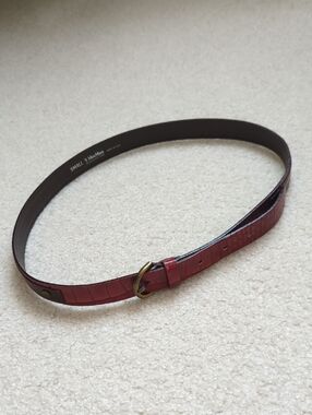 MaxMara Red Croc-Embossed Leather Belt with Brass Buckle
